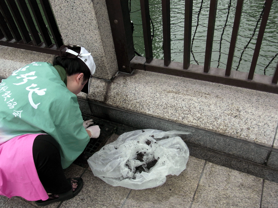 橋洗い中